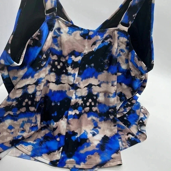 NWT Evans Blue Wave Print Tiered Tankini Swim Top Women’s Size 22 Bathing Bra - Picture 10 of 17